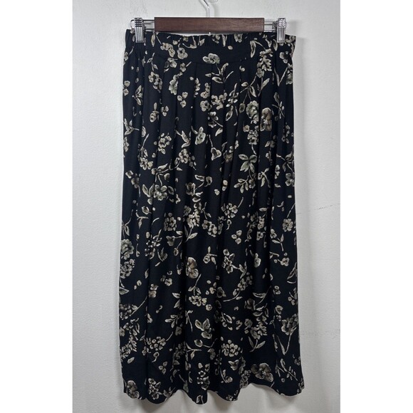 VTG Briggs New York Floral Midi Skirt Y2K Elastic Waist Black Cottagecore sz 14 - Picture 2 of 14
